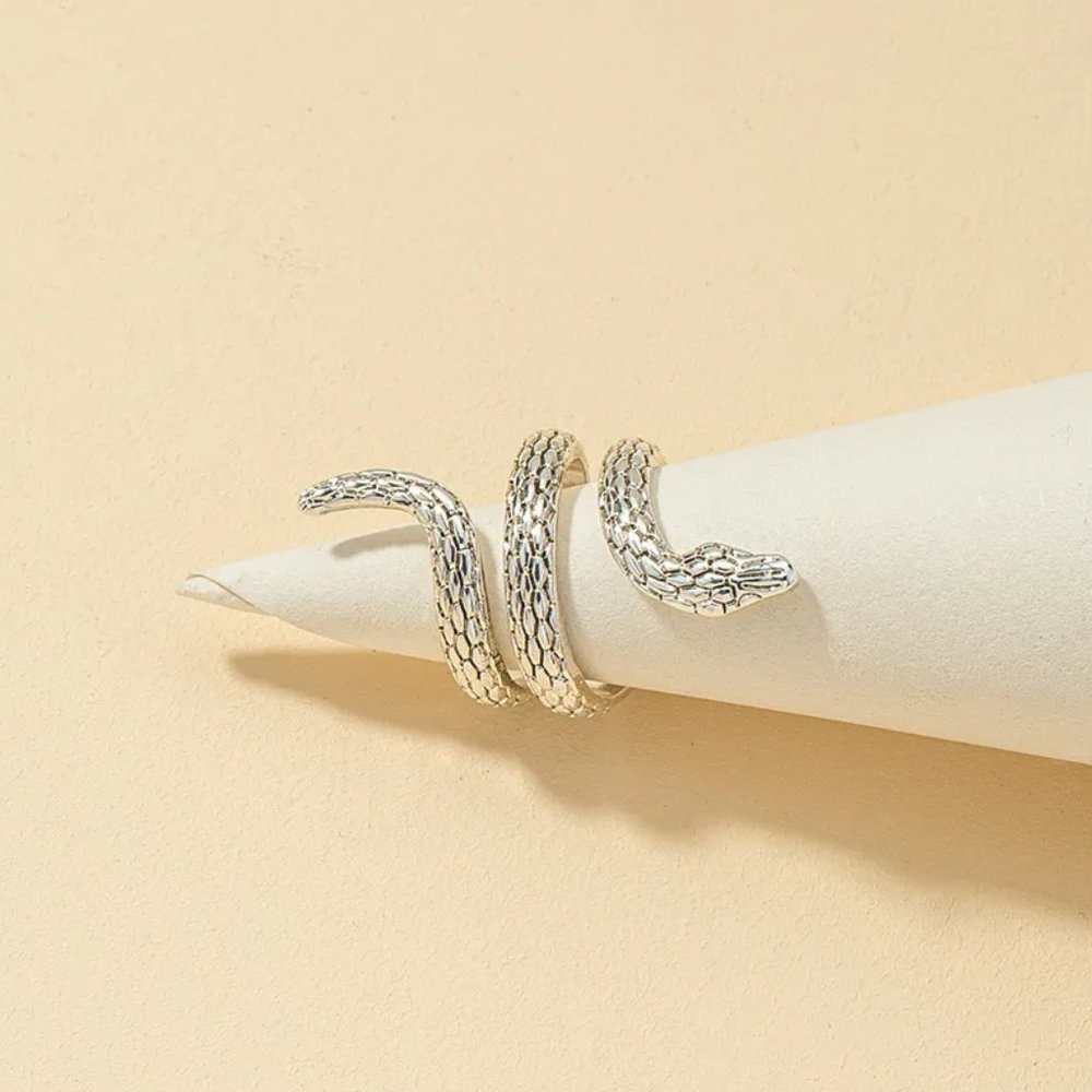 Coiled Snake Serpent Silver Adjustable Ring NEW